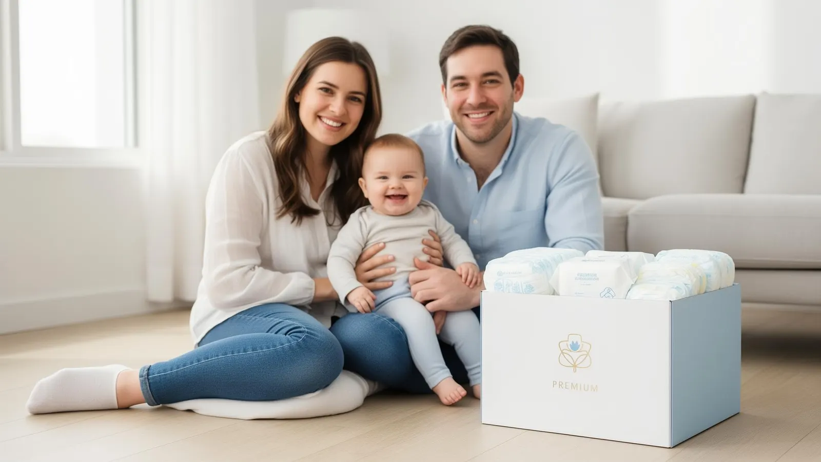 Happy mom with her Diapers R Us bulk baby essentials delivery